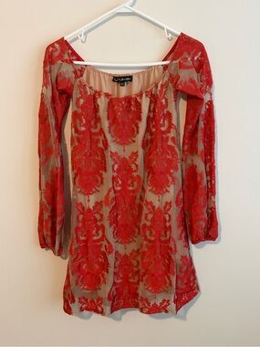 For Love & Lemons Precioso Lace Off Shoulder Mini Dress XS Red Boho